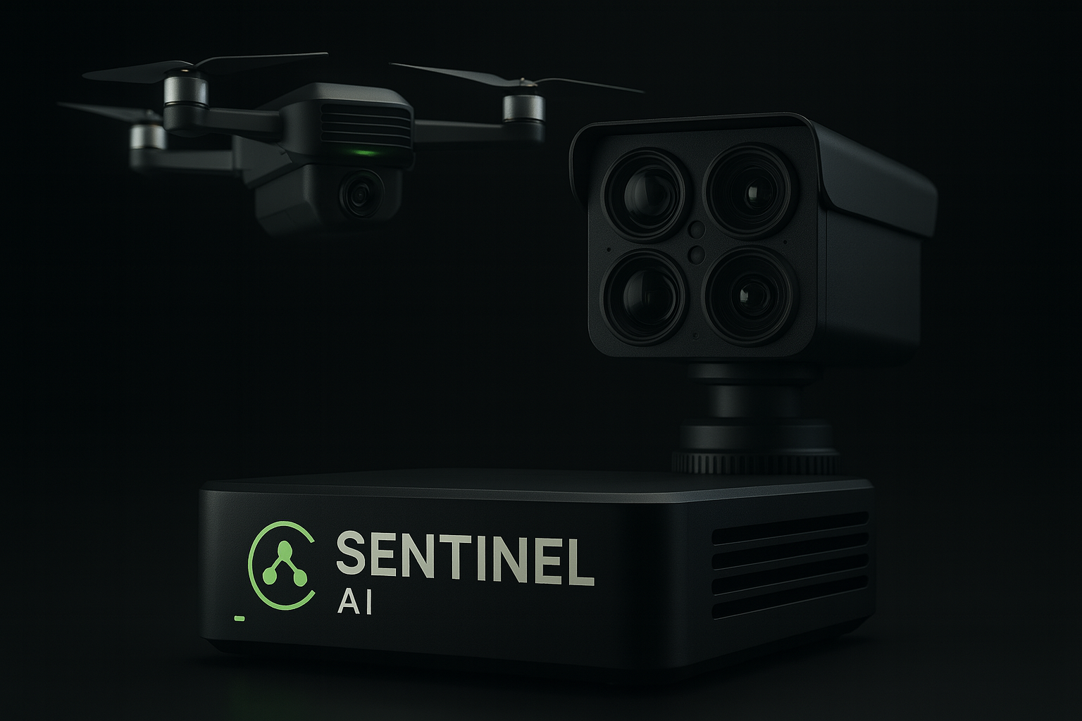 Sentinel Multi-Cam AI software console showcasing live security monitoring tiers